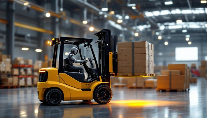 A photograph of a car forklift in action