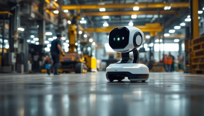 A photograph of a knightscope security robot in action within an industrial setting