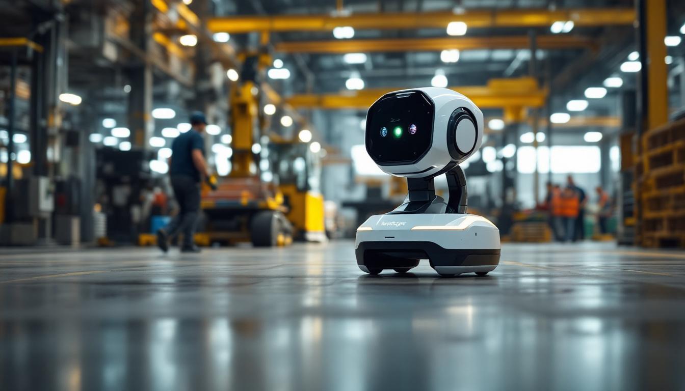A photograph of a knightscope security robot in action within an industrial setting