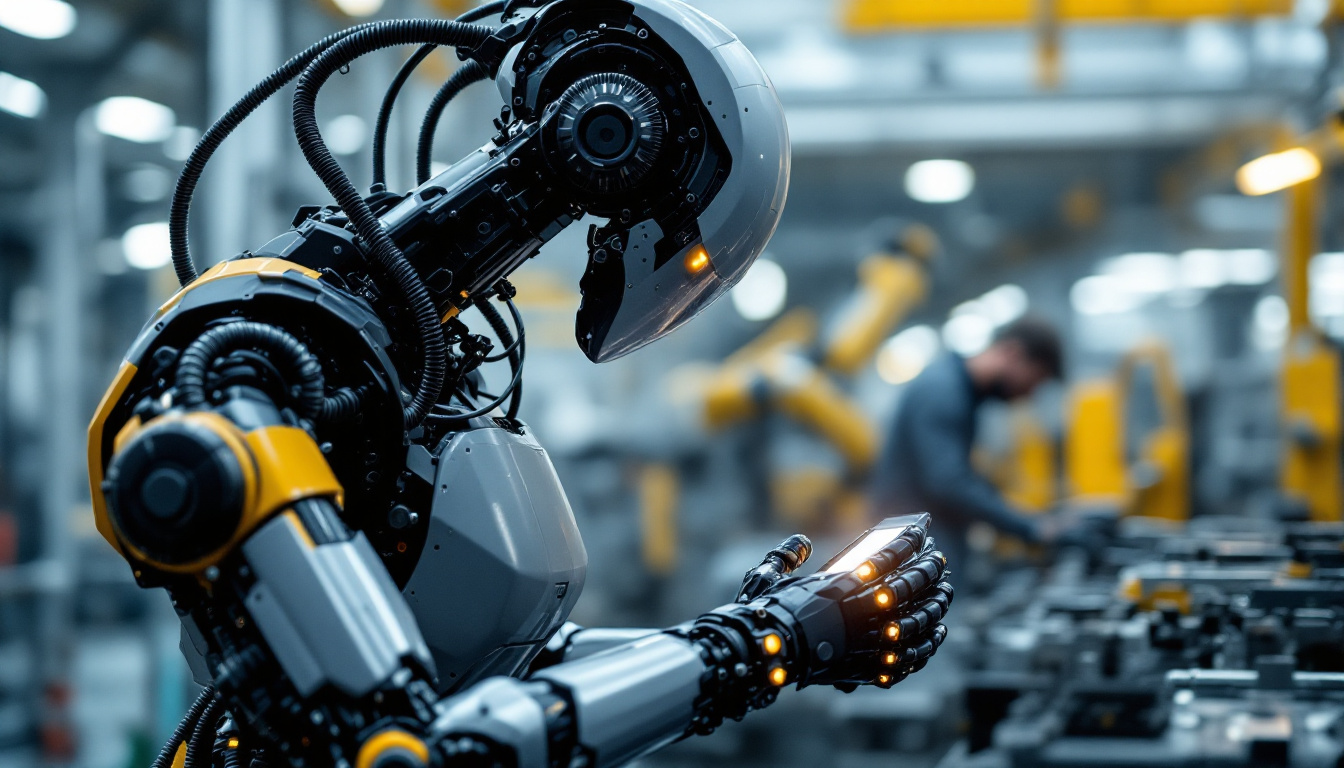 A photograph of a sleek industrial robot in action