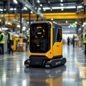 A photograph of a seer agv in action within an industrial setting