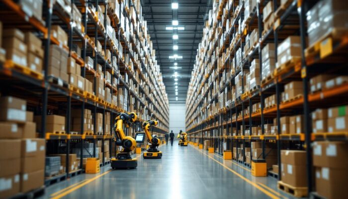 A photograph of capture a photograph of the expansive interior of the largest amazon warehouse