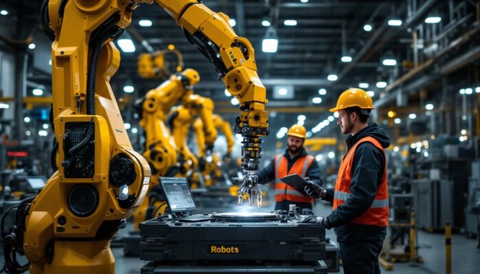 A photograph of a modern industrial robotics facility in shreveport