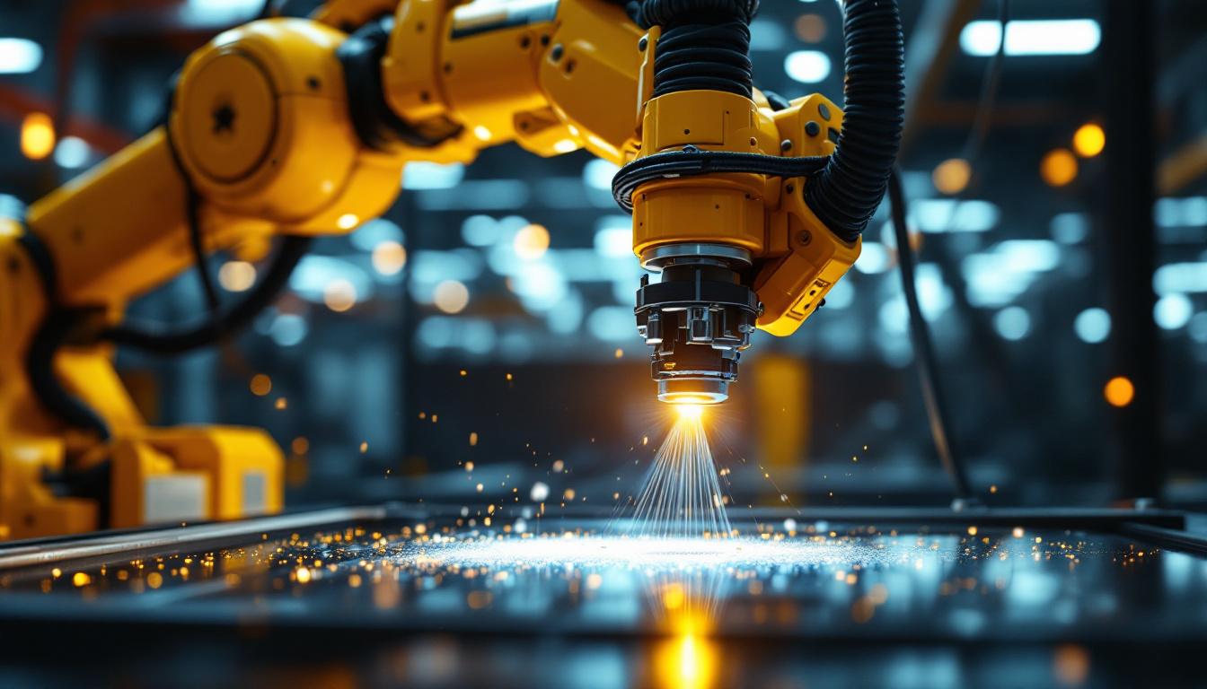 A photograph of a robotic arm in an industrial setting