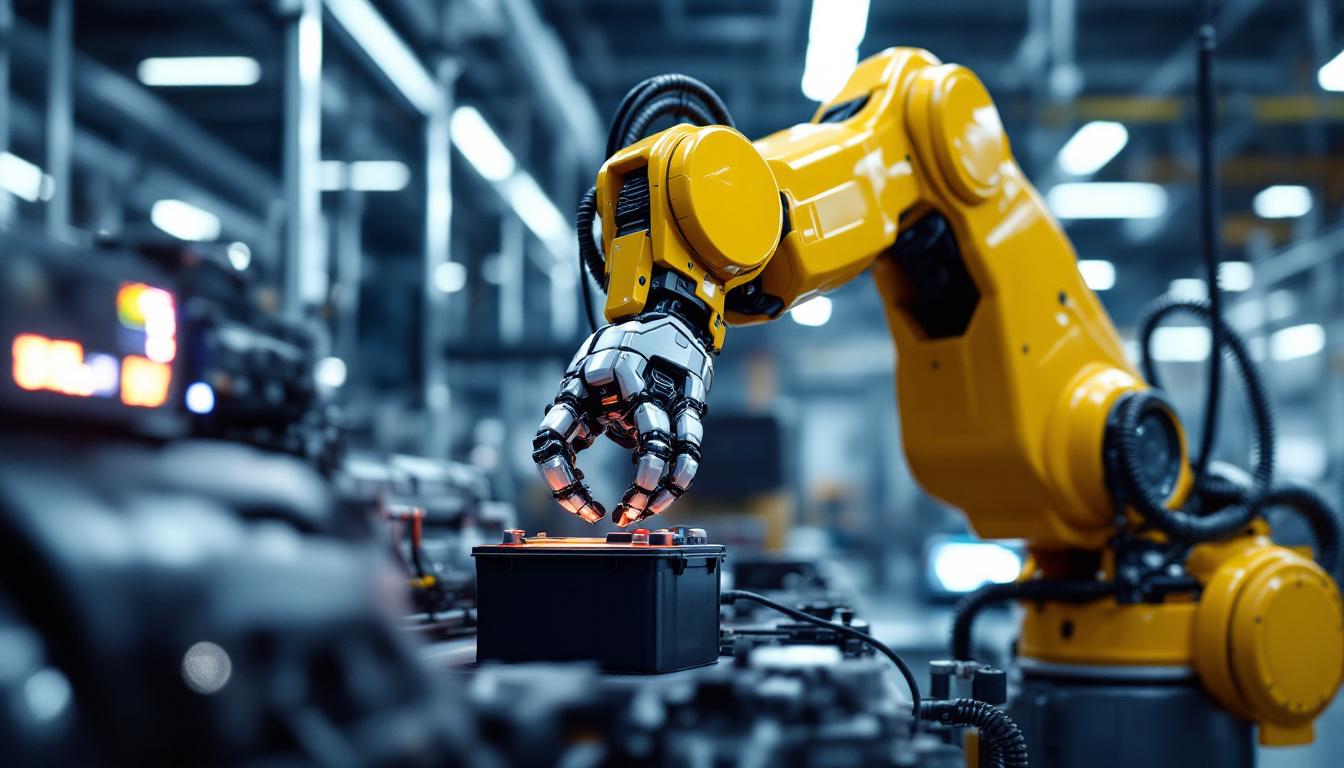 A photograph of capture a photograph of an industrial robot in action