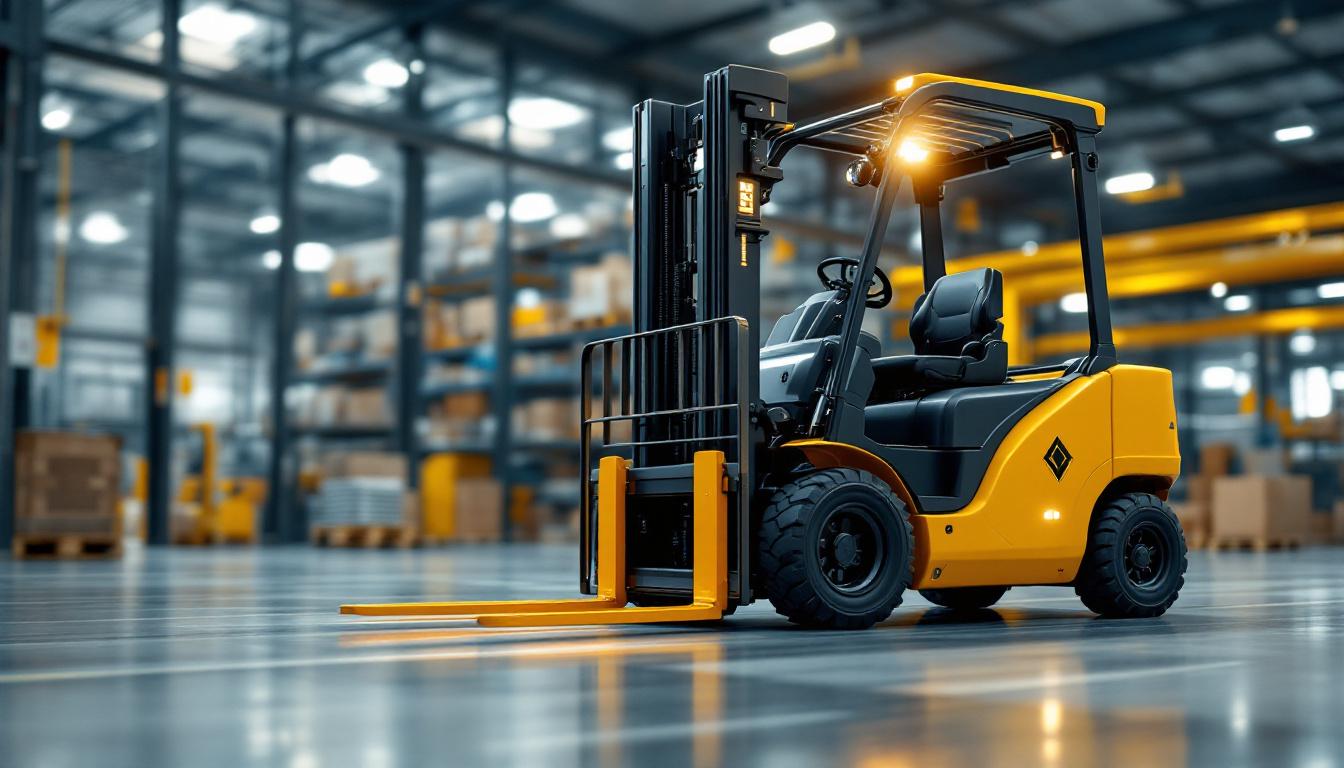 A photograph of a modern forklift in action within an industrial setting