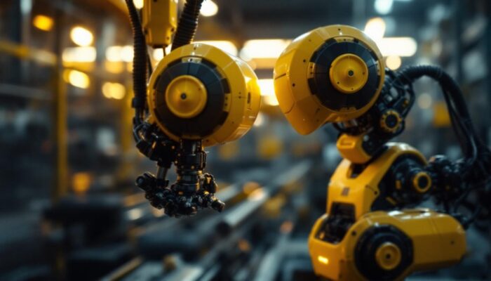 A photograph of a sophisticated industrial robot in action