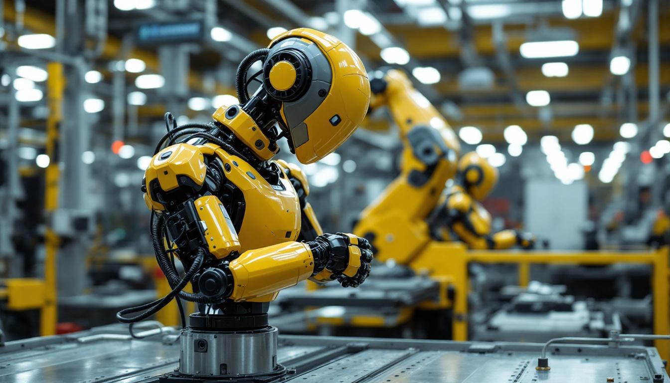 A photograph of a modern industrial robot in action within a manufacturing environment