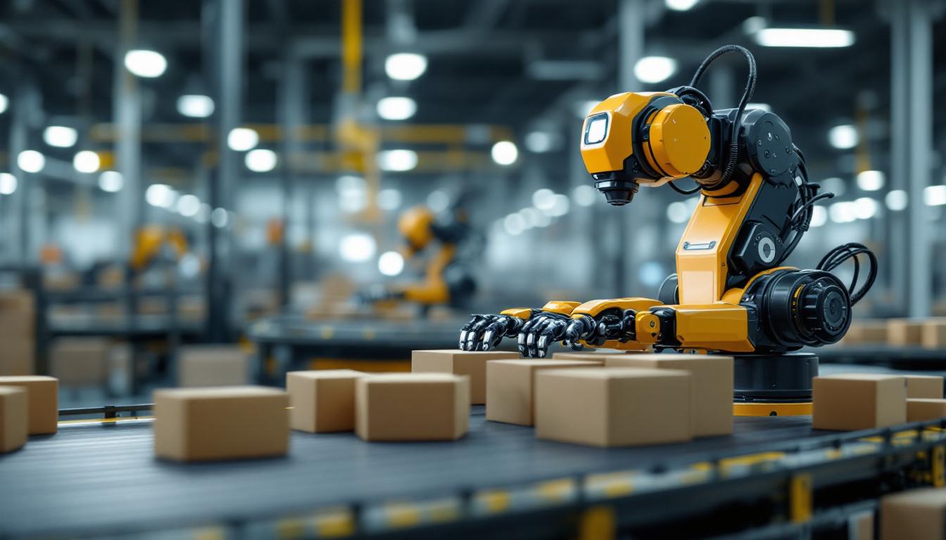 A photograph of a robotic picking system in action within an industrial setting