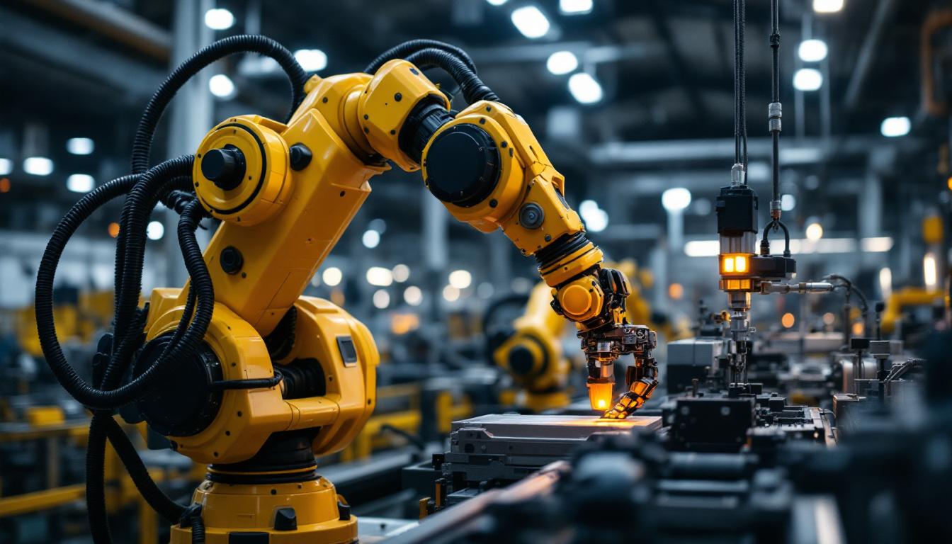 A photograph of a bastian solution industrial robot in action within a manufacturing setting