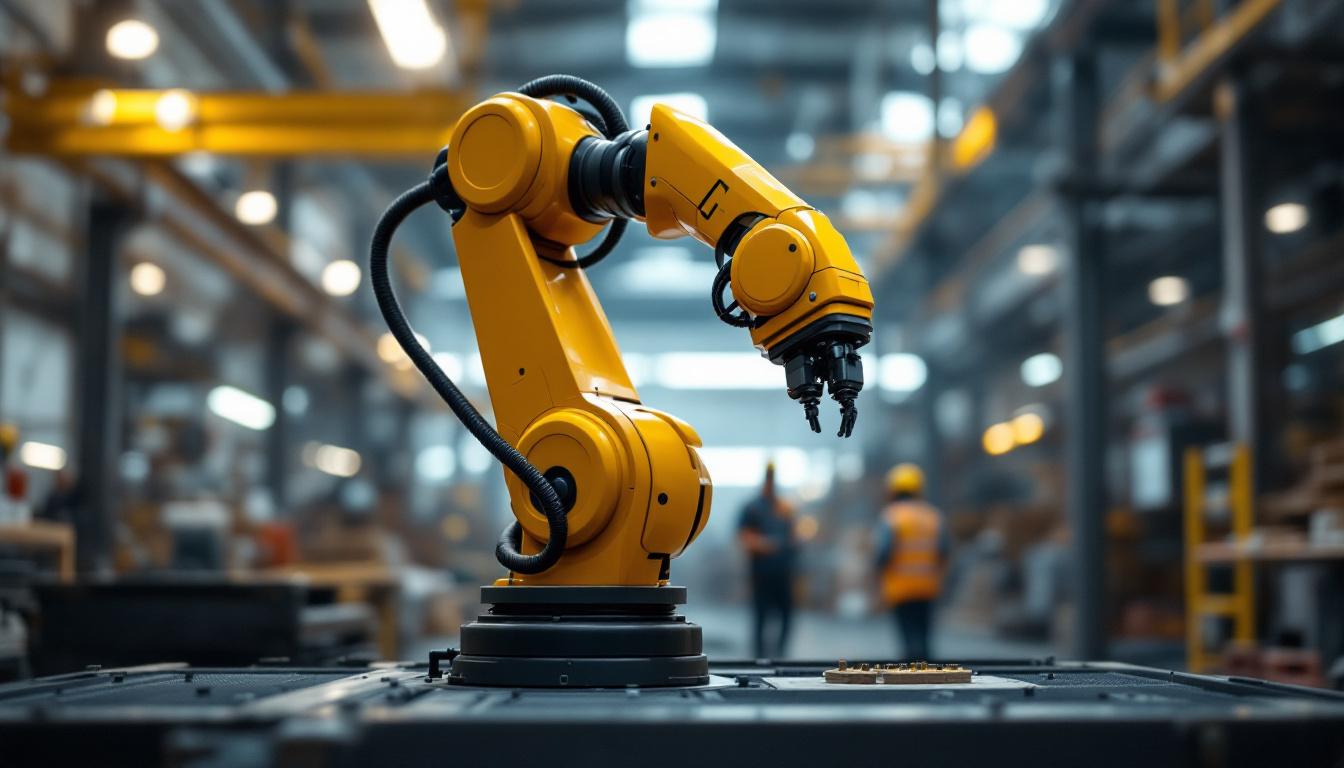 A photograph of a sleek industrial robotic arm in action
