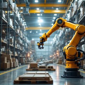 A photograph of a sophisticated industrial robotic arm in action