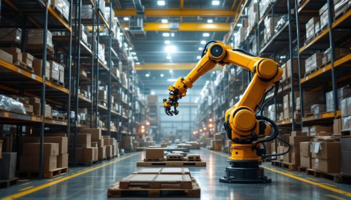 A photograph of a sophisticated industrial robotic arm in action