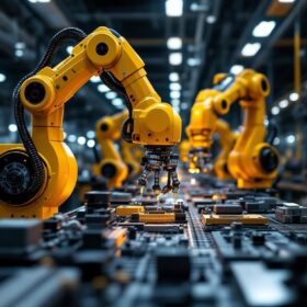 A photograph of a modern automated assembly line in action