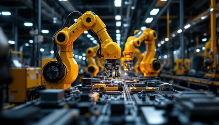 A photograph of a modern automated assembly line in action