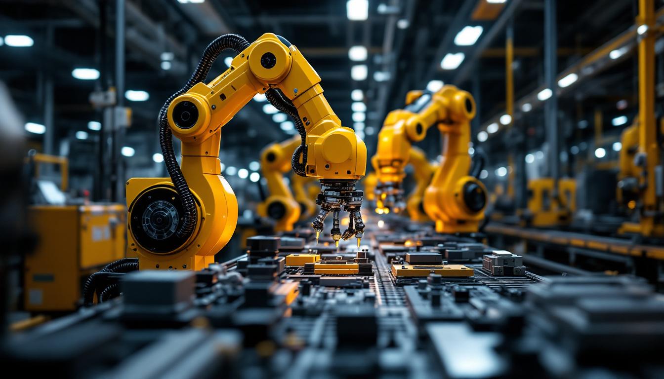 A photograph of a modern automated assembly line in action