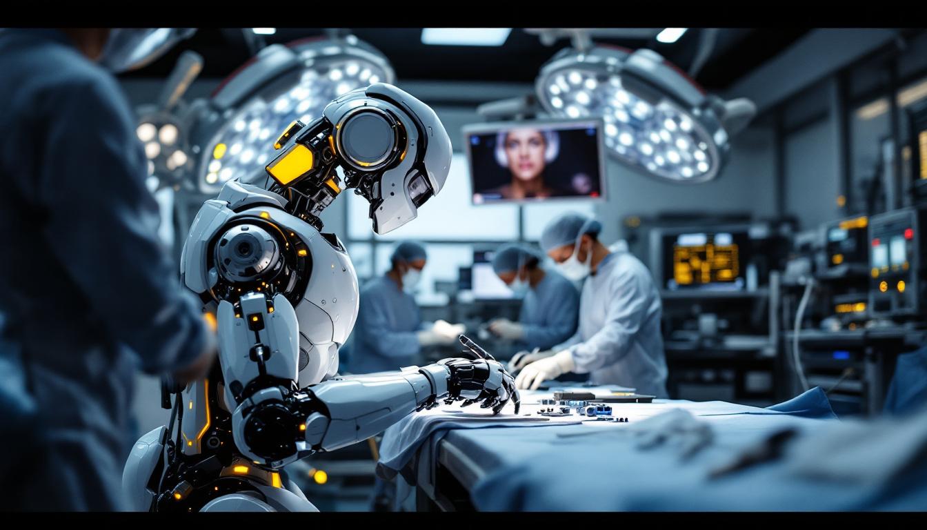 A photograph of a surgical robot in action