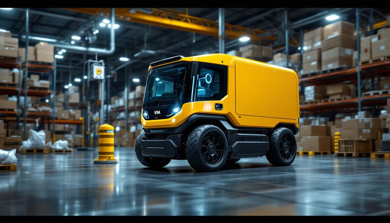 A photograph of capture a photograph of a vna truck in action within an industrial setting