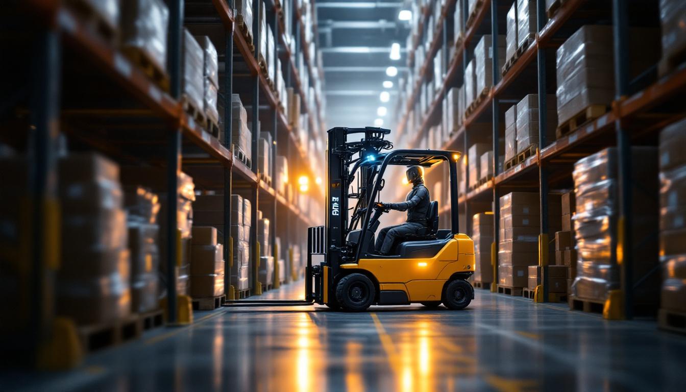 A photograph of a vna forklift in action within an industrial setting