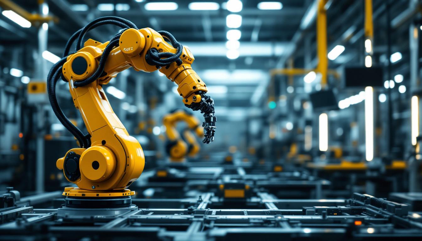 A photograph of a sleek toyota agc automotive robotic arm in action