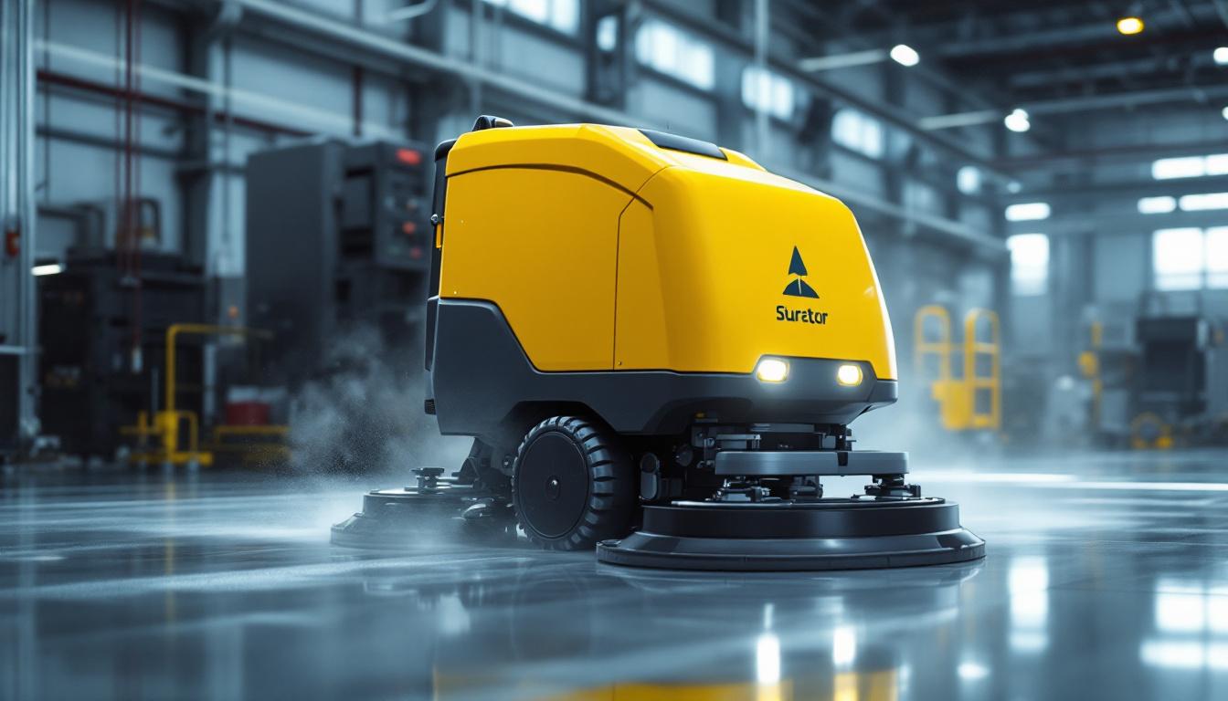A photograph of a robotic scrubber in action within an industrial setting