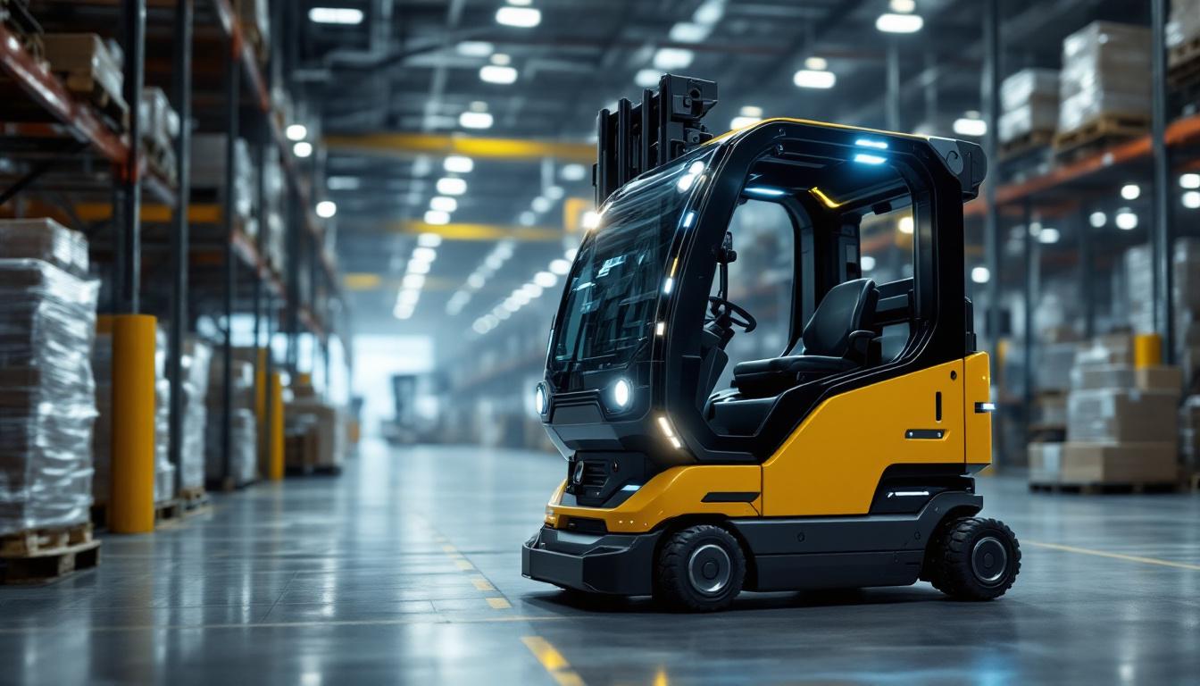 A photograph of a mobile forklift in action within an industrial setting