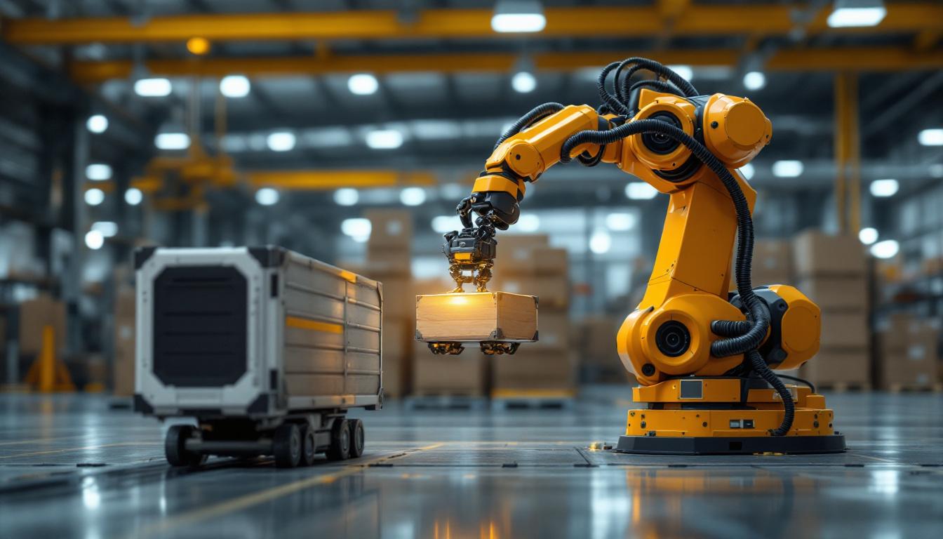 A photograph of a sleek industrial robotic arm in action
