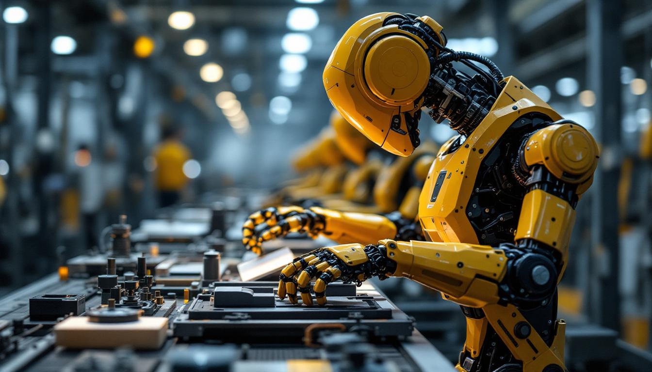 A photograph of a modern industrial robot in action within a manufacturing environment