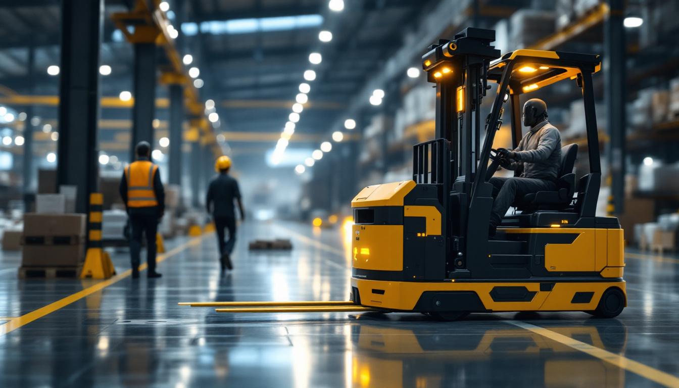 A photograph of a modern industrial forklift in action