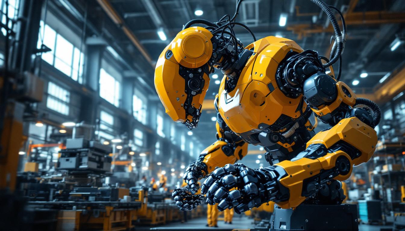 A photograph of a large industrial robot in action within a manufacturing facility
