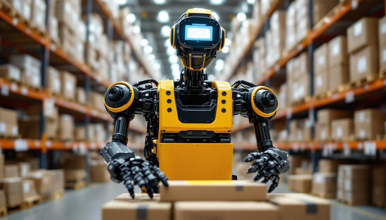 A photograph of a kiva robot in action within an amazon fulfillment center