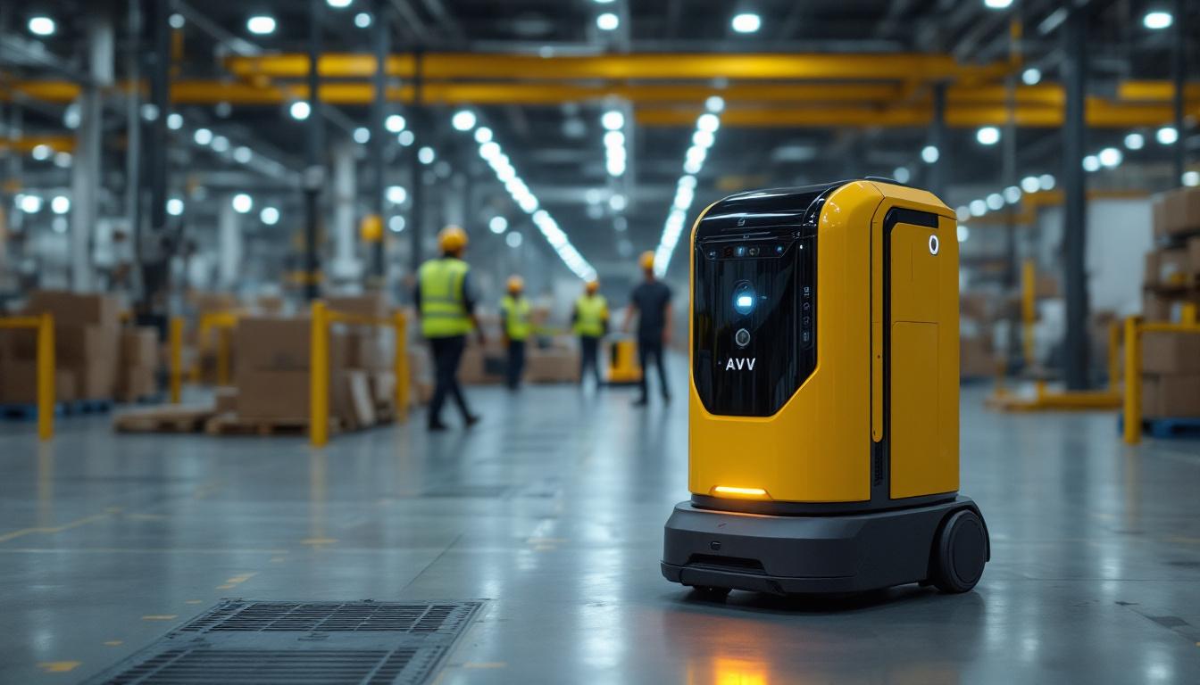 A photograph of capture a photograph of an agv mobile robot in action within an industrial setting