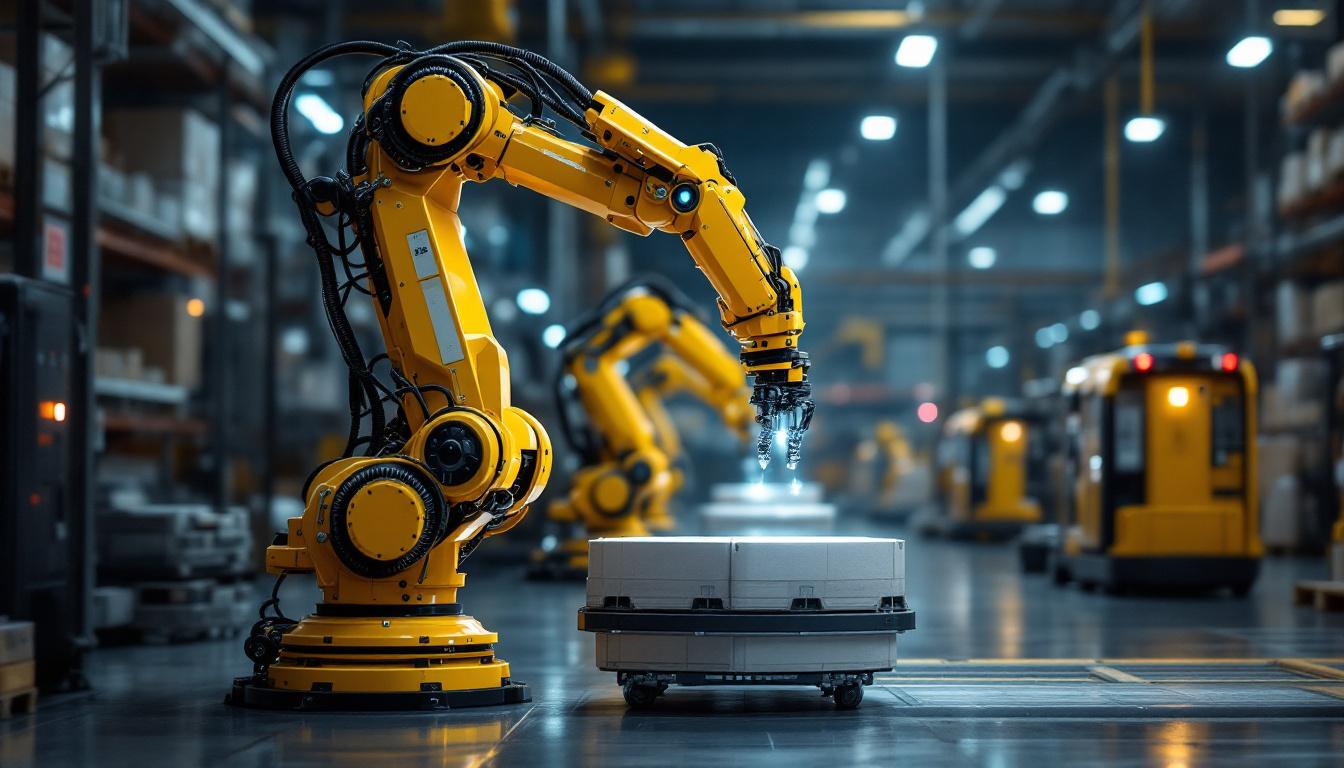 A photograph of a sleek industrial robotic arm in action