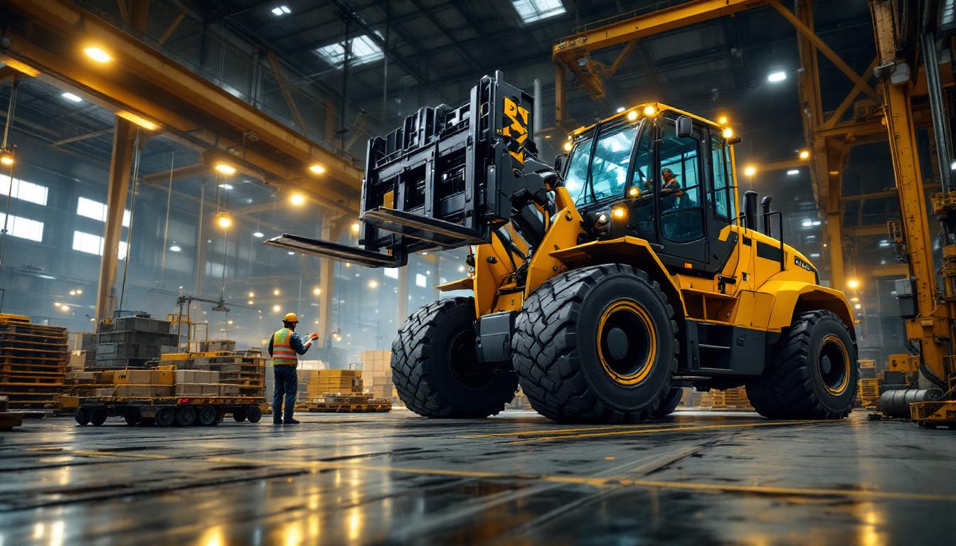 A photograph of capture a photograph of the world's largest forklift in action