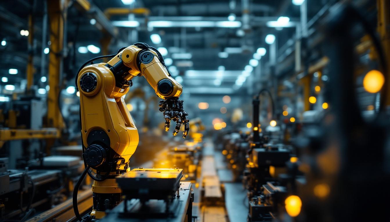 A photograph of a modern industrial robot in action within a manufacturing setting