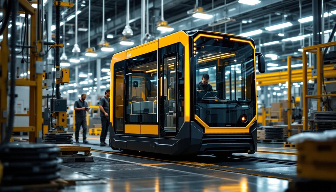 A photograph of a modern automated guided vehicle (agv) in action within an industrial setting