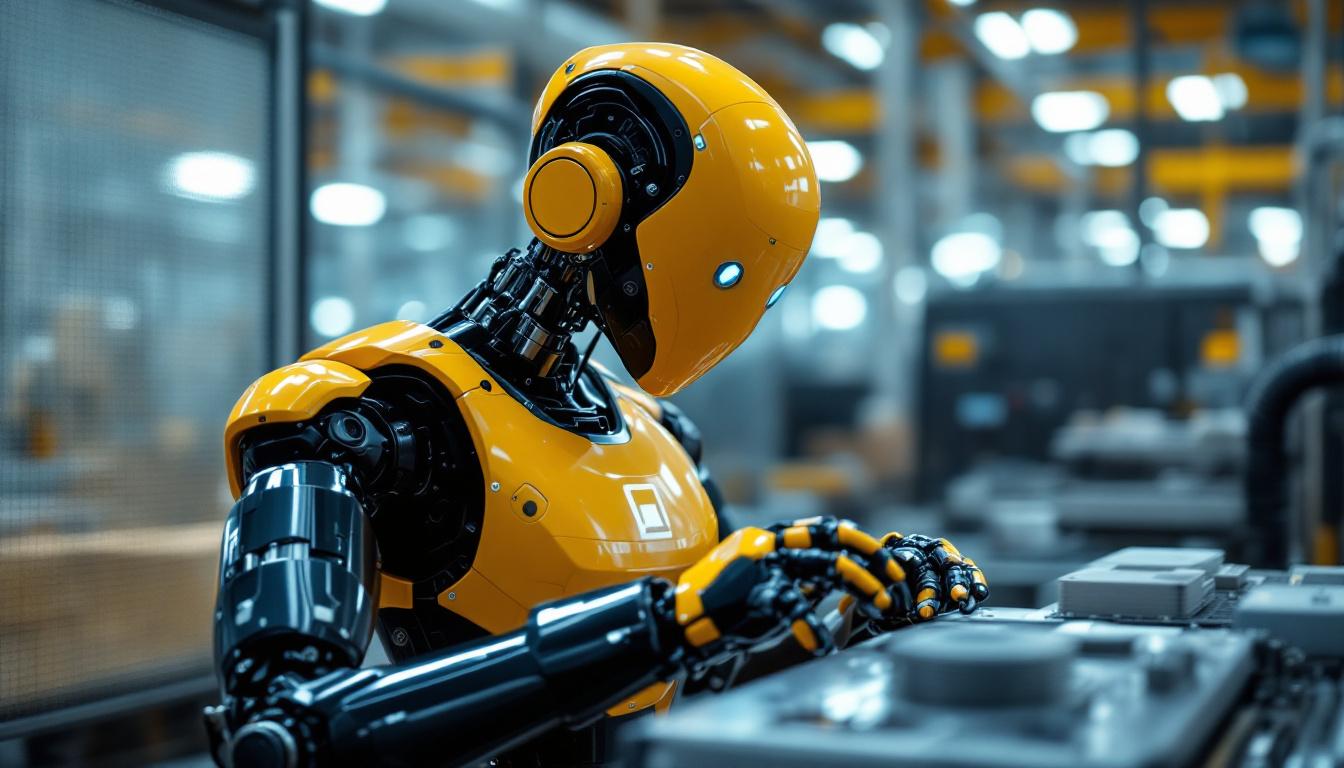 A photograph of a modern industrial robot in action within a manufacturing environment