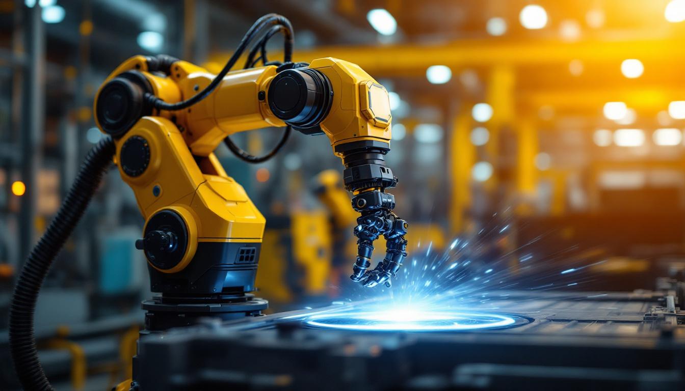 A photograph of a state-of-the-art industrial robotic arm in action
