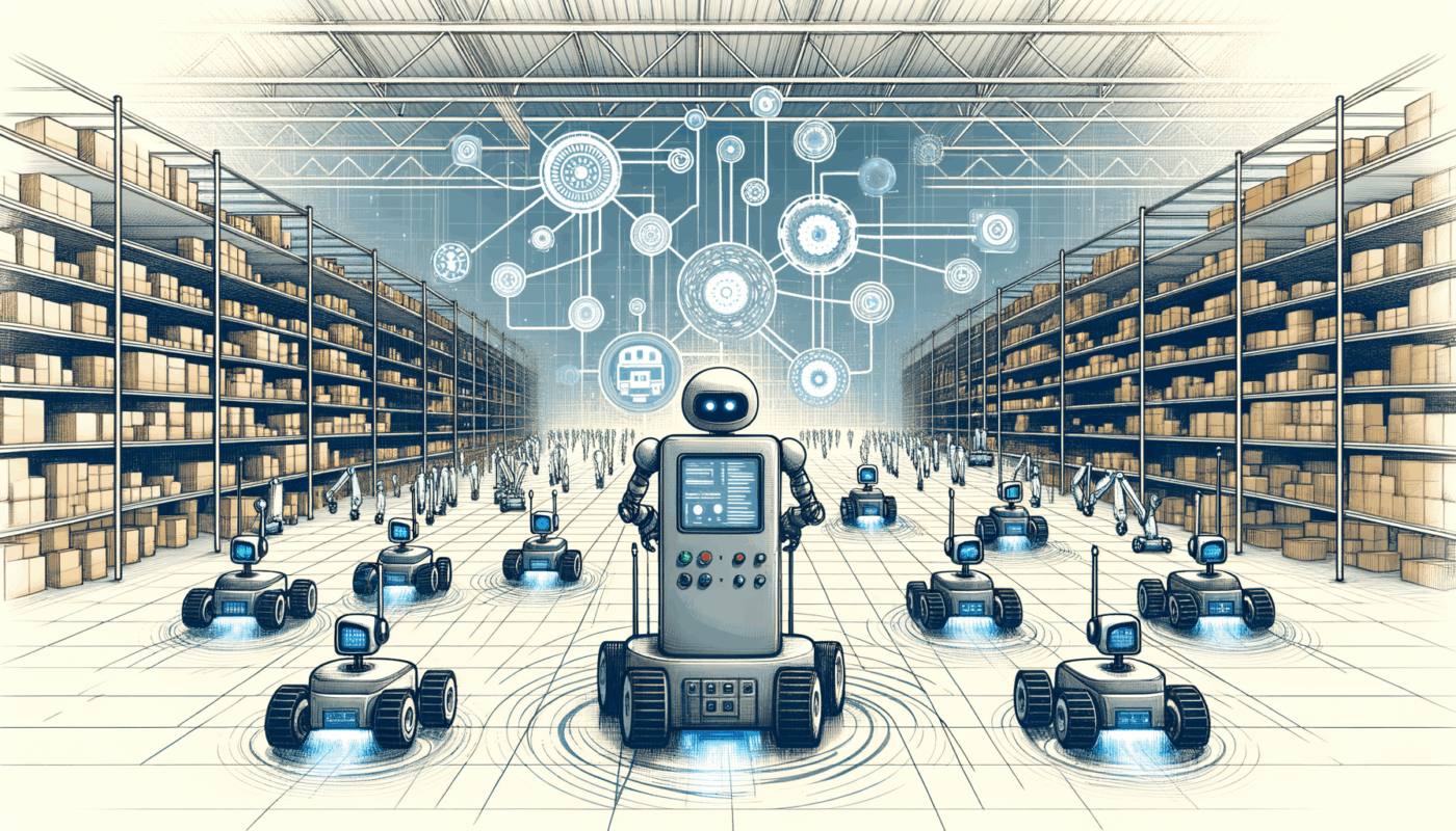 Draw an illustration of a software robot depicted as a central control unit