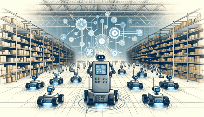 Draw an illustration of a software robot depicted as a central control unit