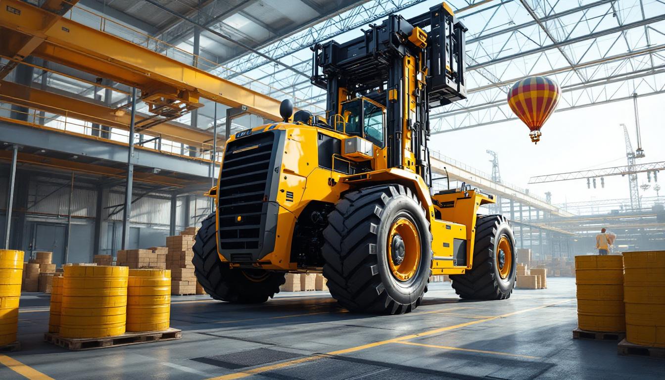 A photograph of capture a photograph of the world's largest forklift truck in action