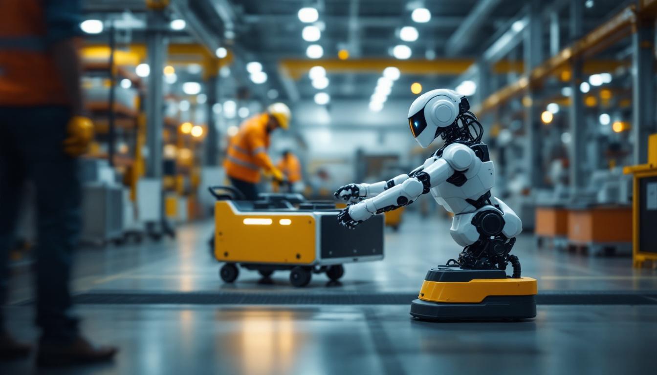 A photograph of a robotic cart in action within an industrial setting