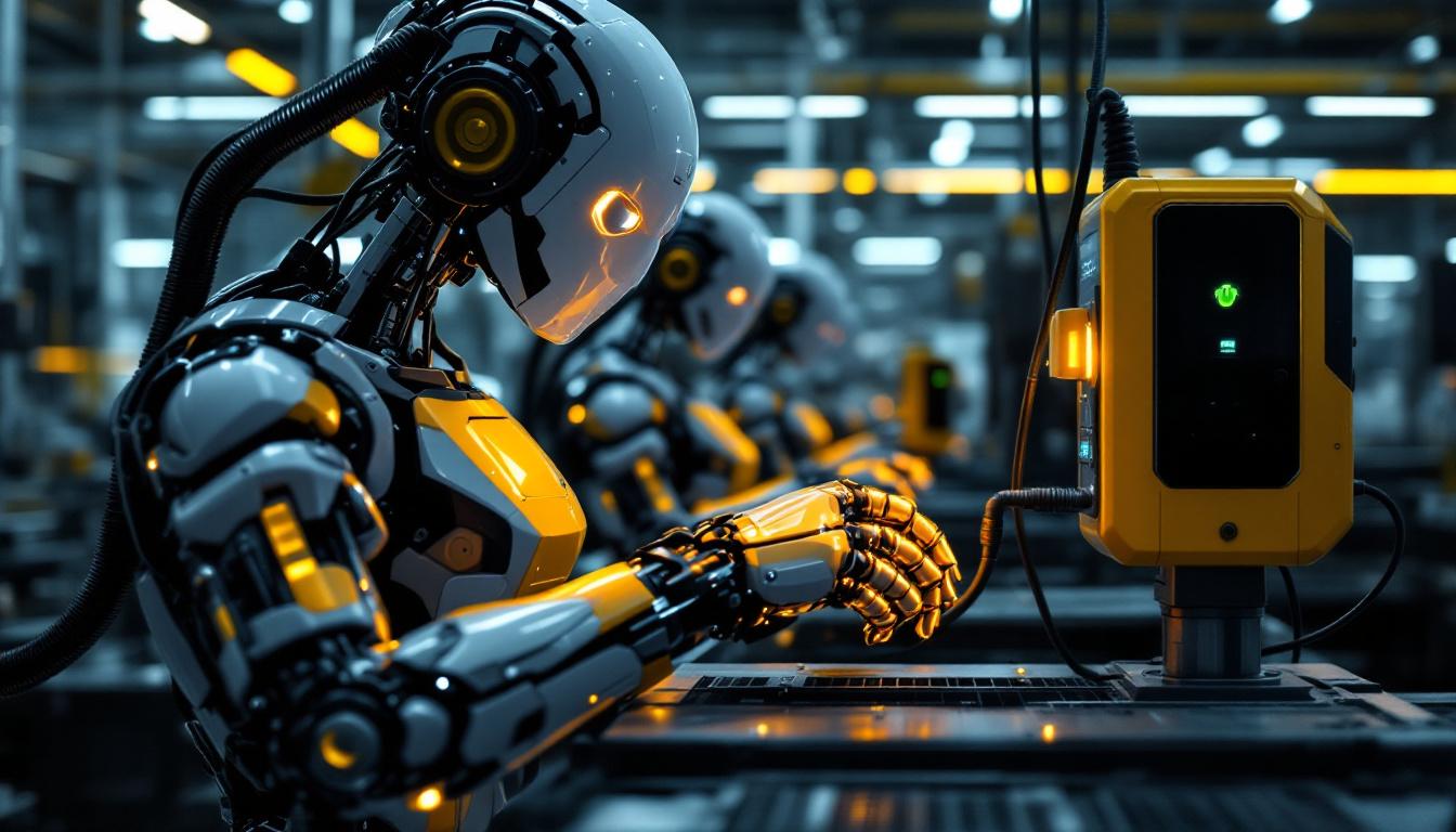 A photograph of a sleek industrial robot in action