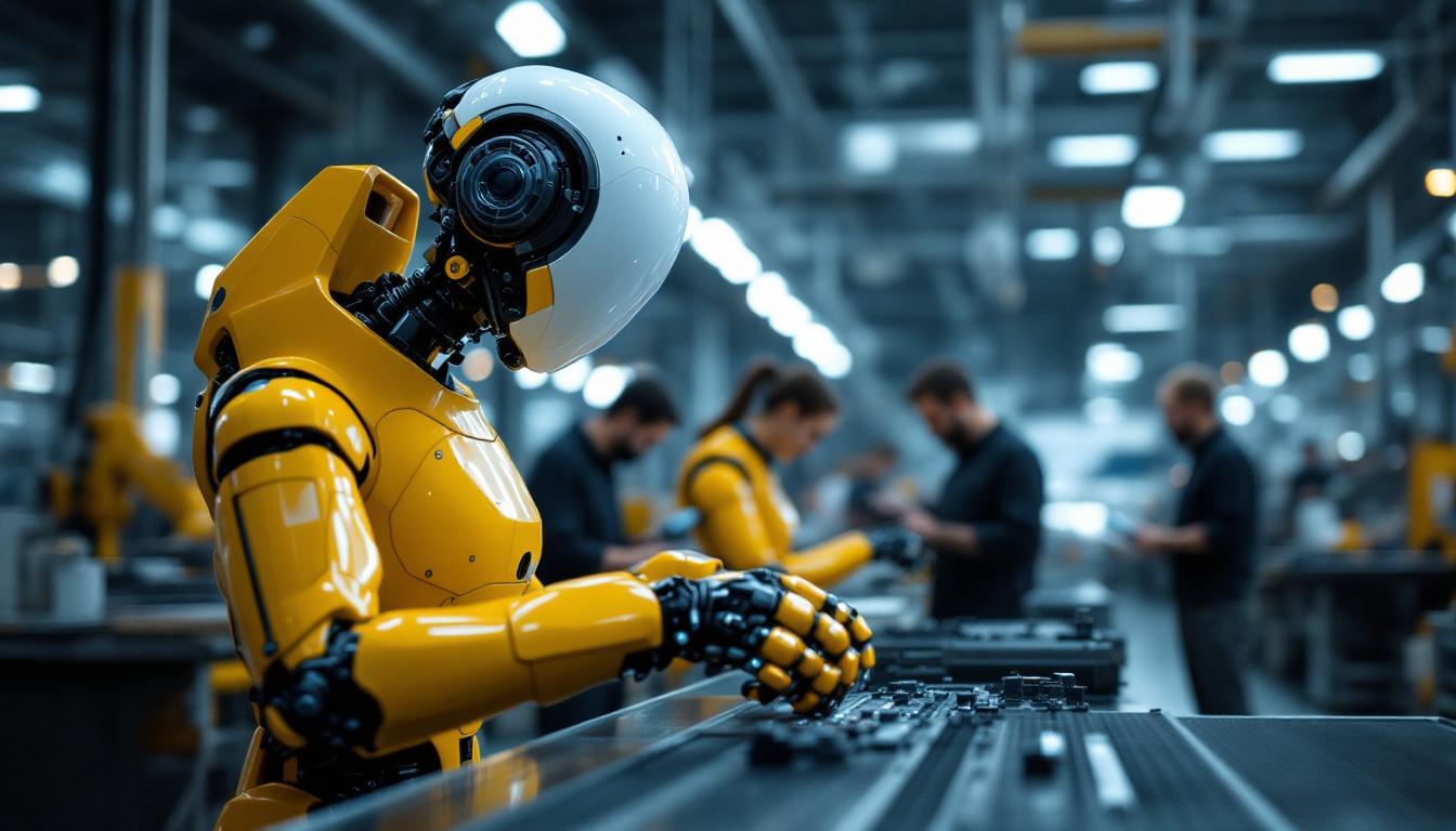 A photograph of a sleek industrial robot in action