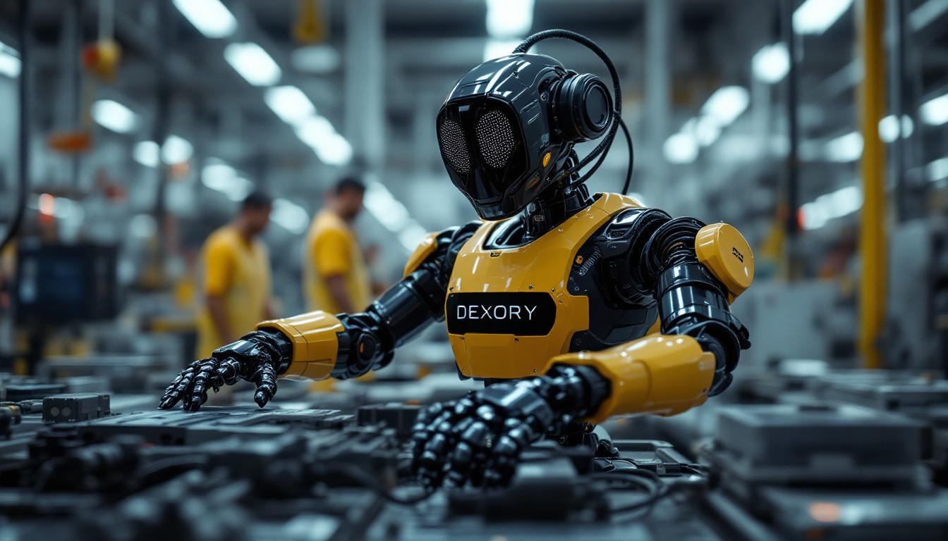 A photograph of a sleek dexory robotic system in action within an industrial setting