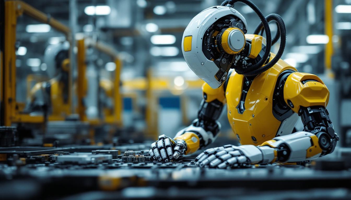 A photograph of a sleek industrial robot in action