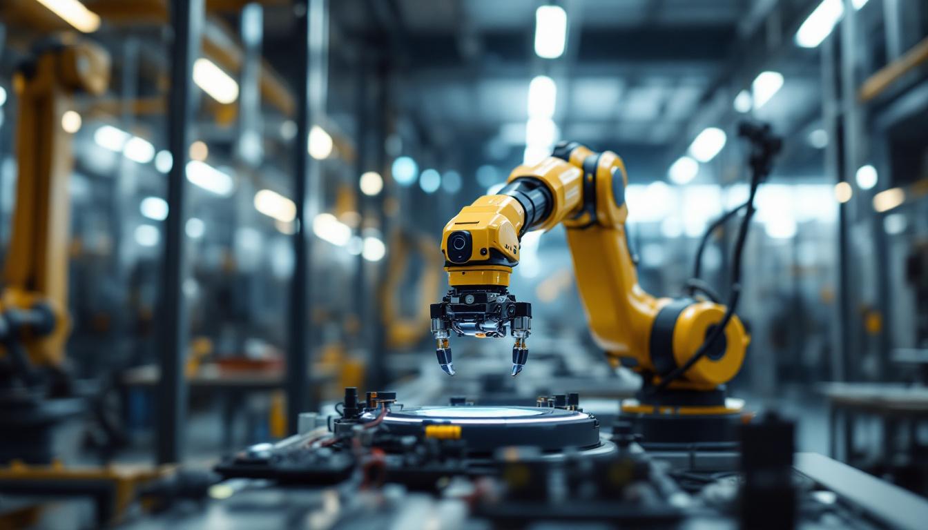 A photograph of a modern industrial robotic arm in action