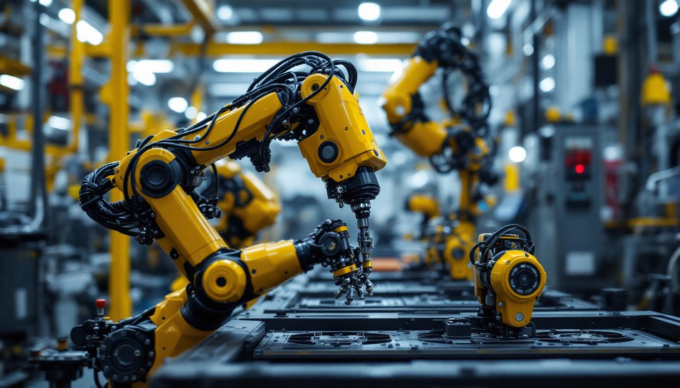 A photograph of capture a photograph of the f4 robot in action within an industrial setting