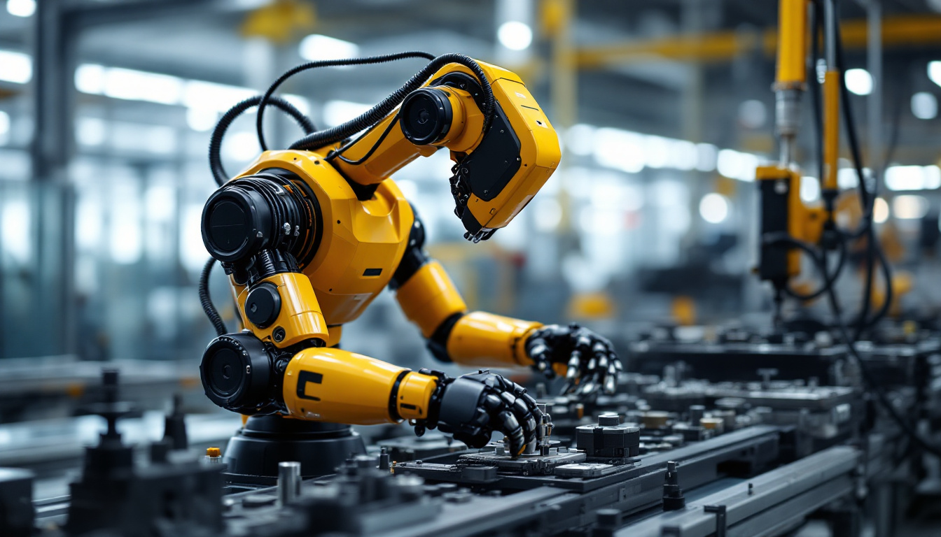 A photograph of a ur10e industrial robot in action within a manufacturing environment