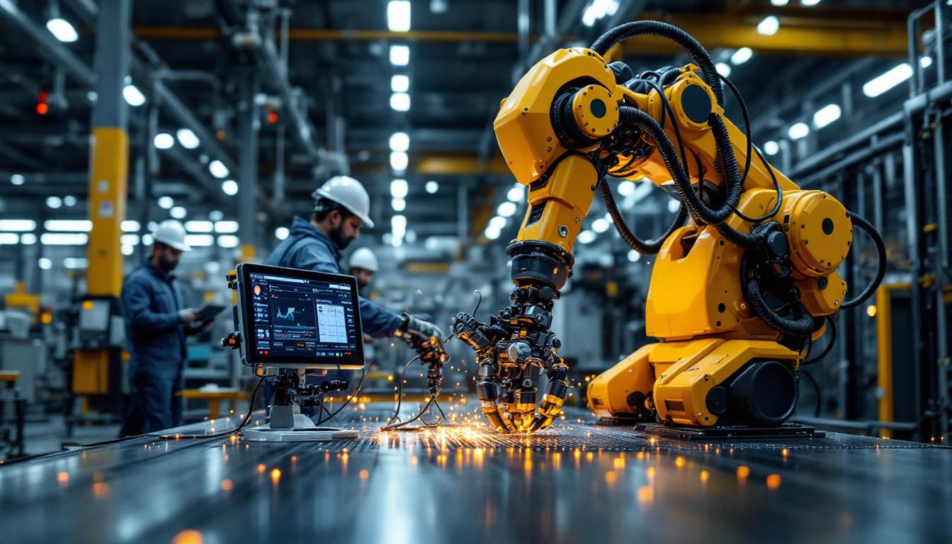 A photograph of a modern industrial robot in action